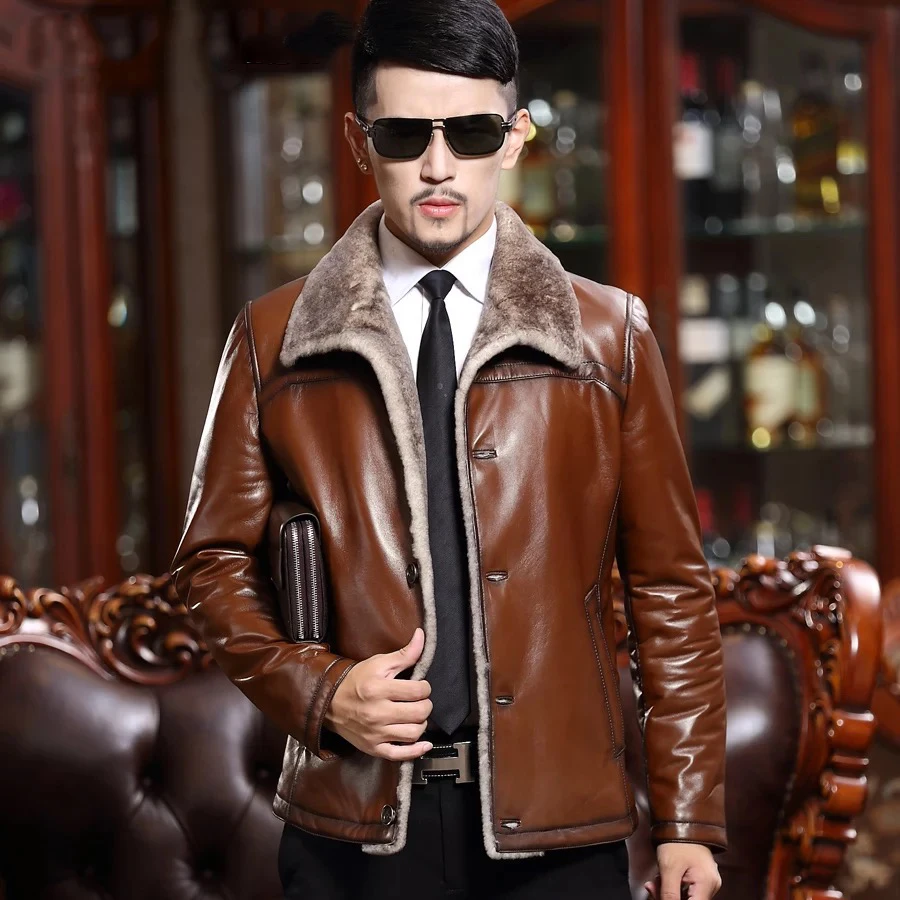 Leather suede sheepskin coat men genuine leather down coat top quality ...