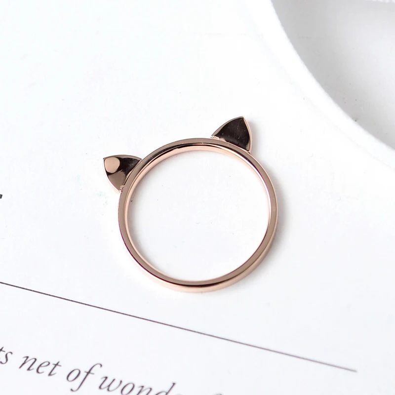 

YUNRUO Rose Gold Plated Sweet Cute Cat Ears Rings Titanium Steel Jewelry Woman Fashion Accessories Gift Never Fade Wholesale