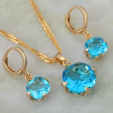 Mais recente design de qualidade superior skyblue zircônia cúbica conjuntos jóias pingente/brincos ouro amarelo s157