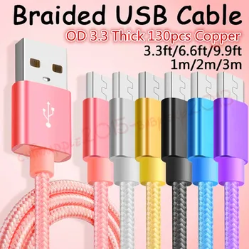 

fast Speed 1m 2m 3m OD 3.3 Thicker 130pcs Copper Nylon 2A micro usb cables for samsung s7 s8 s9 for iphone 5 6 7 8