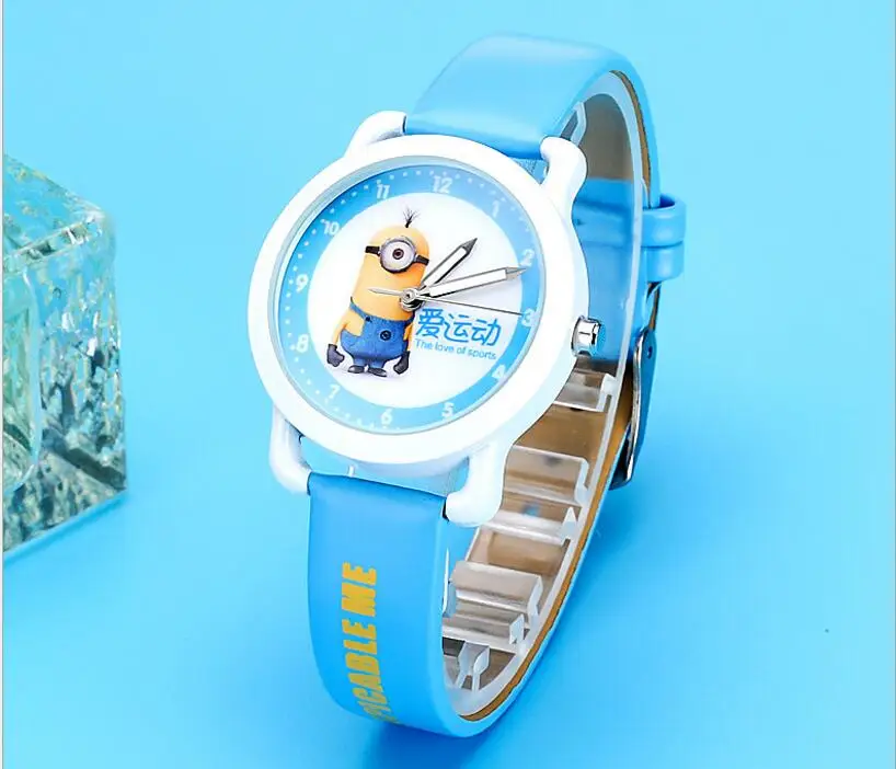 Детские часы с миньонами, водонепроницаемые кварцевые часы для мальчиков и девочек, детские часы с милыми рисунками, Рождественский подарок на день рождения - Цвет: Синий