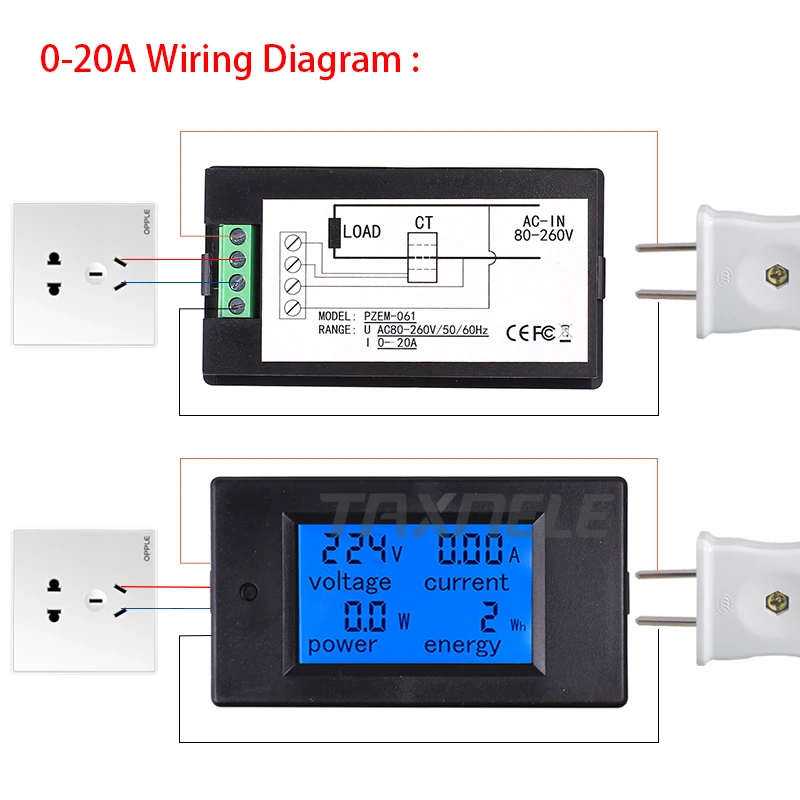 AC80-360V 100A 20A цифровой ЖК-дисплей Напряжение Ток Мощность счетчик энергии вольтметр с индикатором Амперметр ваттметр тестер детектор TX-061