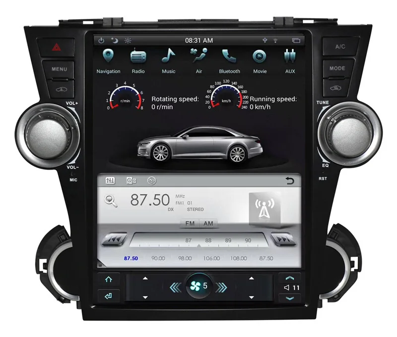 12,1 дюймов вертикальный tesla стиль Android 7,1 6,0 Автомобильный DVD gps для Toyota Highlander 2008 2009 2010 2011 2012 2013 авто ручной AC