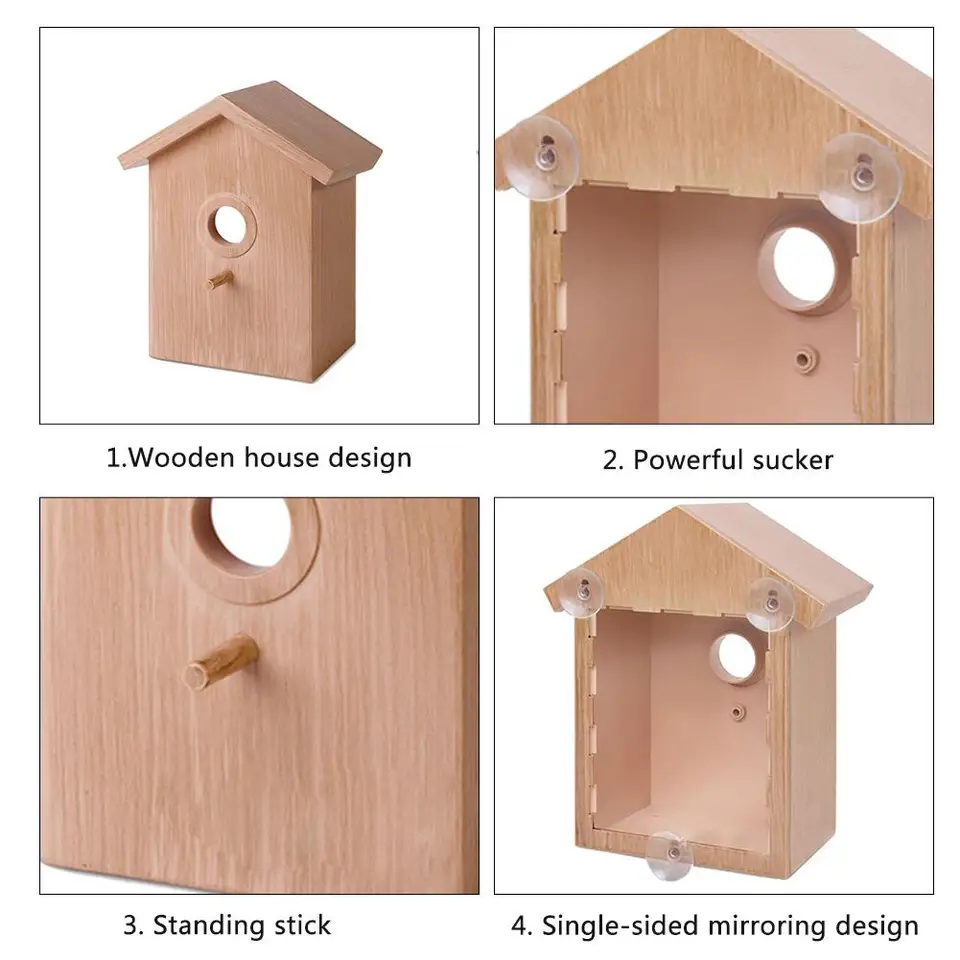 Innovative Outdoor Wood Color Bird Nest Cage Bird Feeder One Way