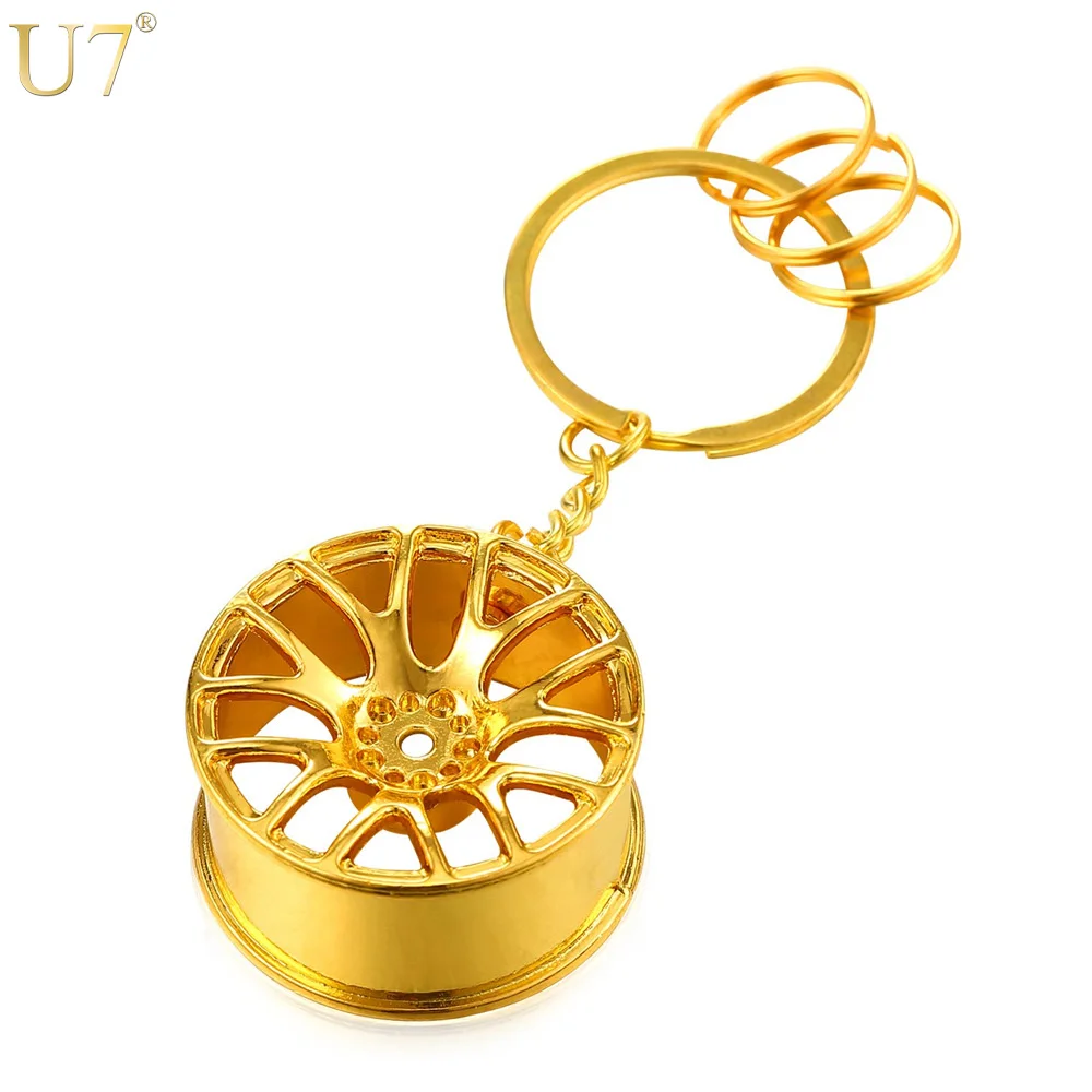 

U7 Keychain For Men Wheel Charm Gold Color Keyrings Key Holder With Box Sale K005