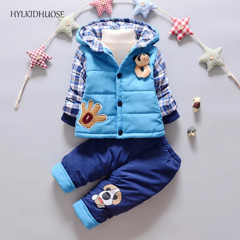 

HYLKIDHUOSE 2017 Winter Infant/Newborn Clothes Sets Baby Boys Girls Warm Suits Cotton Hooded Thick Coats+Pants Child Kids Suit