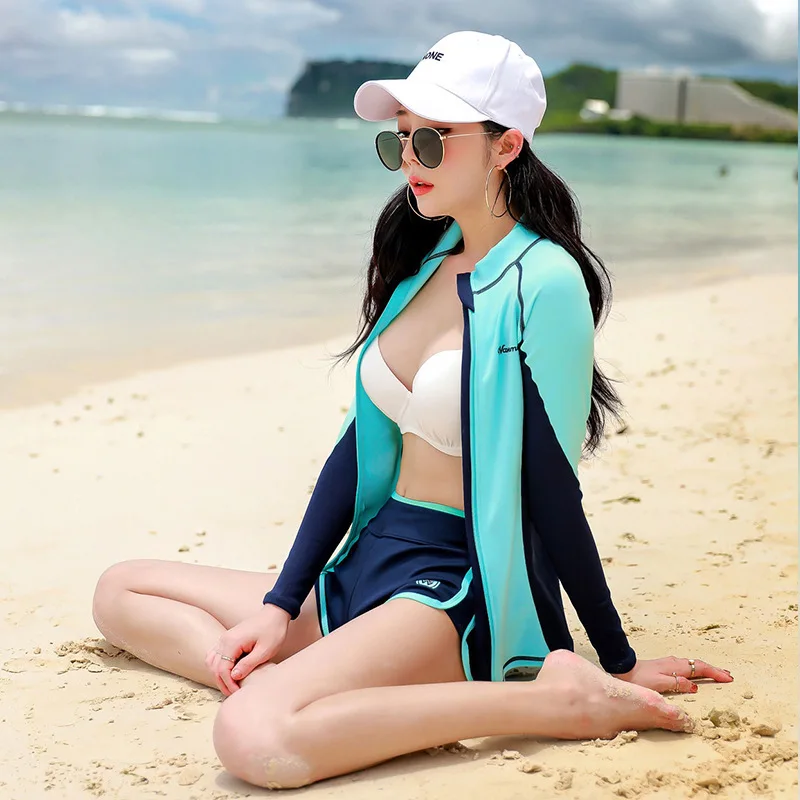 

Rash Guards Swimwear For Women's Windsurf Suit Surfing Woman Surf Swimming Guard Women New Long Sleeve Three Piece Female Split