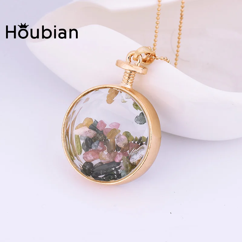 

HouBian Custom Necklace 5 color Nature Stone Crystal Memory Living Glass Round Floating locket Medallion Pendant Necklace