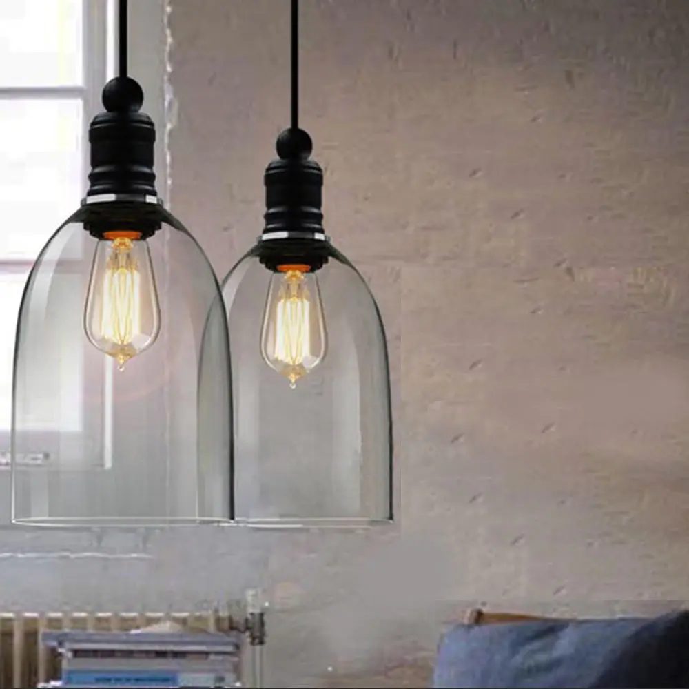 Clear Bell Glass Pendant Lights Dining Room Modern Lamps Fixtures Length Adjustabe Ledining Hanging Lamp 110V