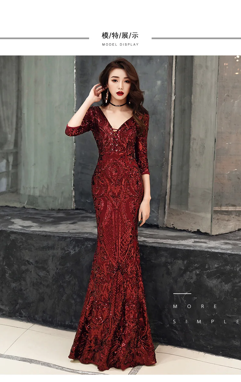 2019 Sundress Sequin dress party Women Half Sleeve V neck Sexy annual meeting banquet Long Dress Party Dress robe femme (8)