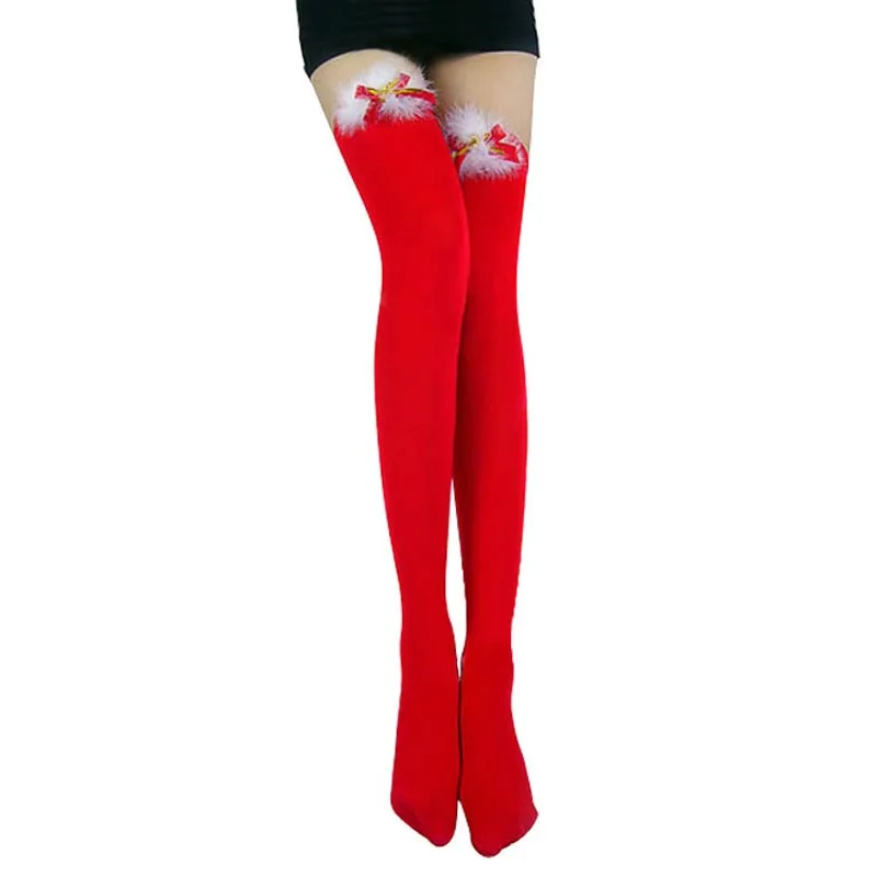 Sexy Women Opaque Christmas Cheer Leader Thigh High Stockings Naughty 