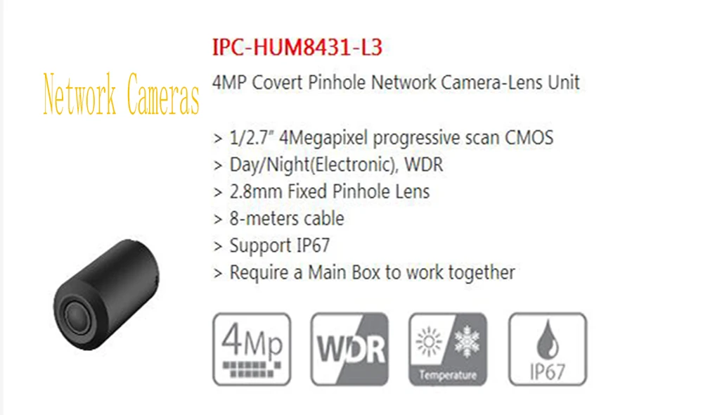 

In Stock Dahua Security CCTV 4MP Covert Network Camera-Lens Unit without logo IPC-HUM8431-L3