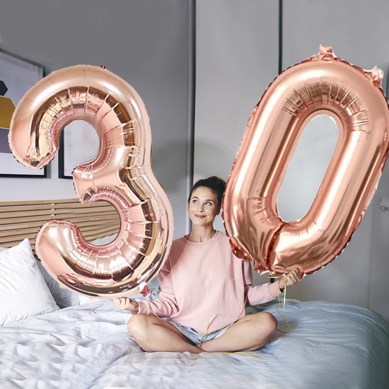 Chicinlife Rose Gold 30 40 50 60 Years Old Balloon Cupcake Topper Straw Happy Birthday Party Anniversary Adult Decor Supplies