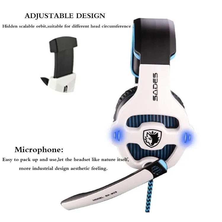Sades SA-903 7.1 Surround Sound channel USB Gaming Headset Wired Headphone with Mic Volume Control Noise Cancelling Mic Earphone (5)