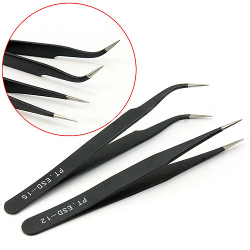 

F Nail Art Acrylic Gel Picking Tool Rhinestones Gem Decor Black Eyelash Tweezers Anti-static DIY hand clip 1.0MM black tweezers