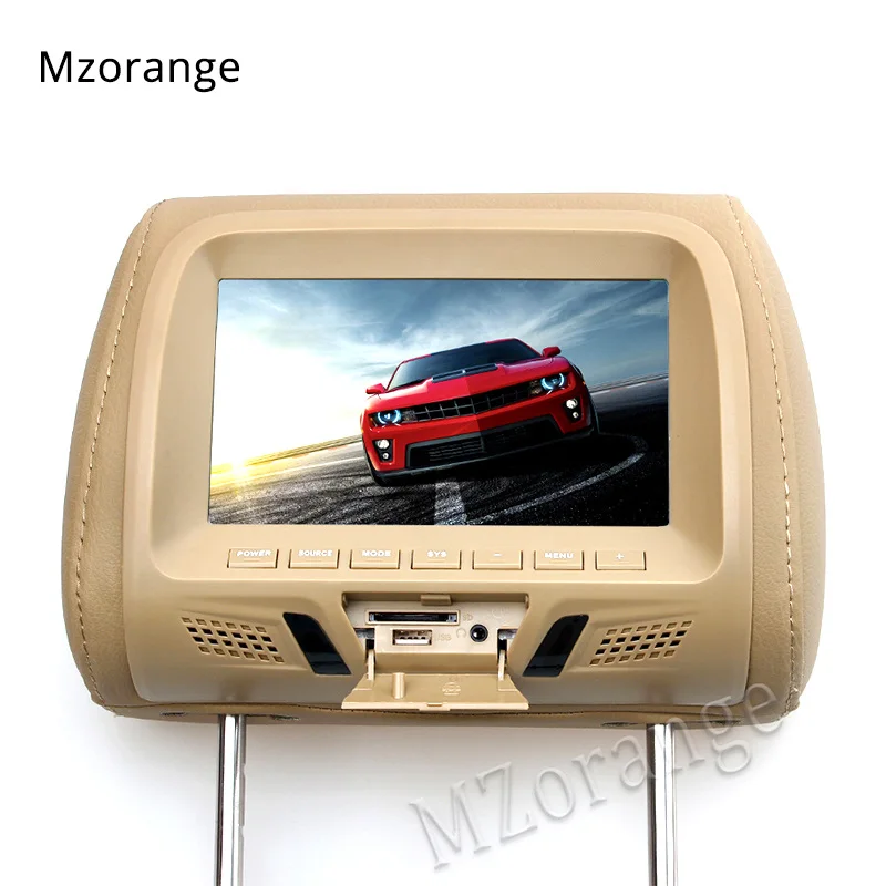 MZORANGE 7 дюймов Автомобильный подголовник монитор TFT-LED экран Подушка монитор с AV USB SD MP5 FM динамик 3 цвета на выбор SH7048-MP5 - Цвет: Beige