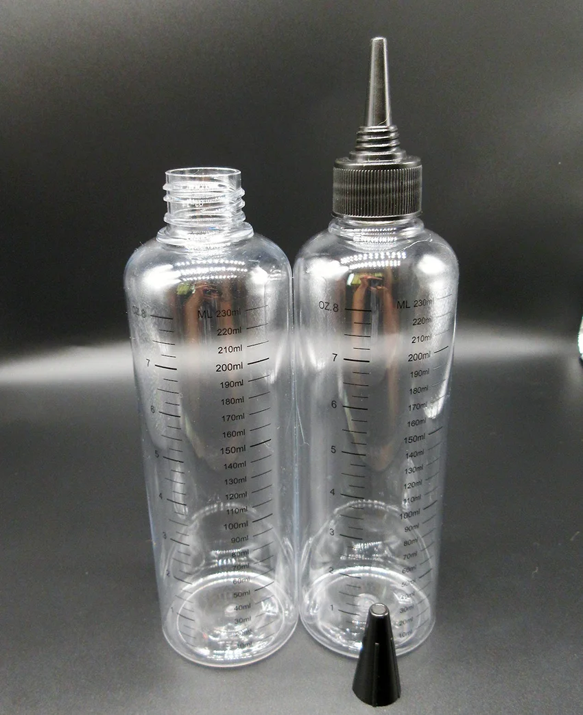 PET 230 мл бутылка для жидкости с закручивающейся крышкой, градационная бутылка шелковая печать для геля для волос 10 шт./лот