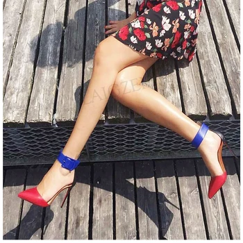 

LAIGZEM TRENDY Women Sandals Summer Buckle Straps Pointy Toe Stiletto High Heels Sandals Back Zip Shoes Woman Large Size 34-47