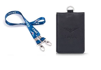 

Double layer Deck Card Case Genuine Leather with Lanyard Black Work Badge Bag ID Holder for Aviation Lover Flight Crew