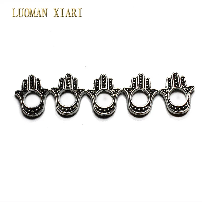 

Wholesale 10pcs/20pcs Lot Vintage Silvery Hamsa Hand Beads Spacers Beads Charms DIY For Jewelry Making Bracelet 13*15 mm