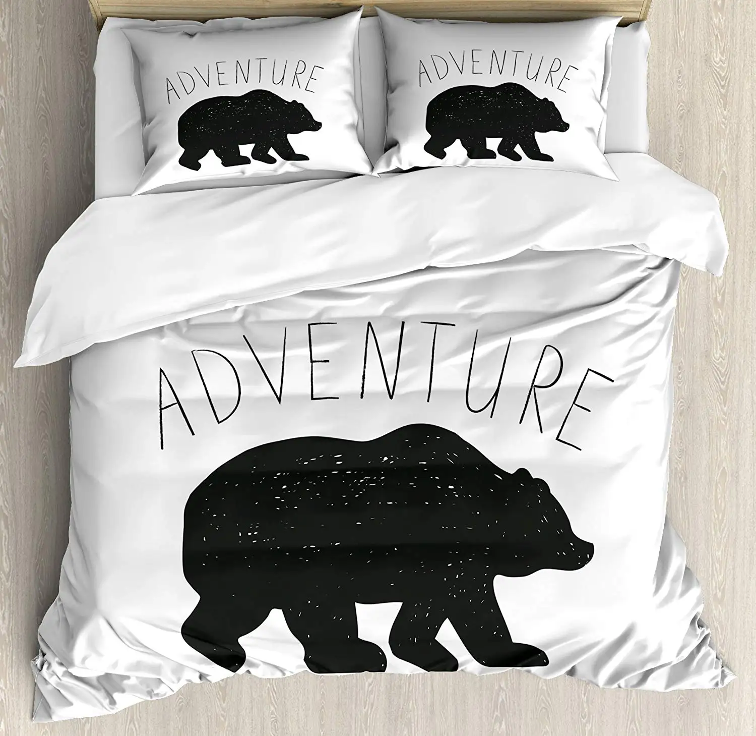 

Adventure Duvet Cover Set Queen Size Black Silhouette a Wild Bear Zoo Animal Nature Design Bedding Set Charcoal Grey White