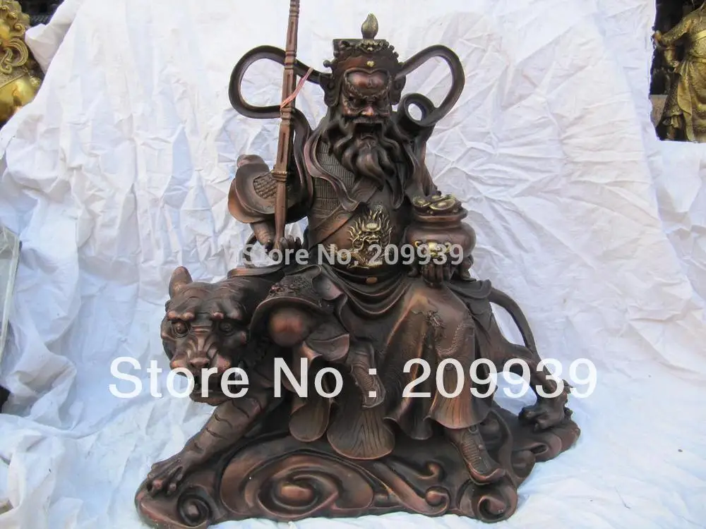 

huij 00239 vintage folk red bronze Zhao Gongming Temple martial god of wealth Tiger Riding