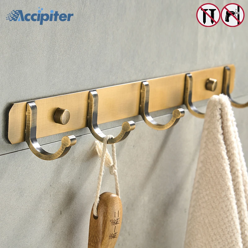 Nail Free Robe Hooks Bathroom Wall Antique Brass Robe Hooks silver