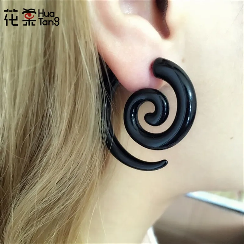 

HuaTang Ethnic Spiral Black Earrings Ear Plugs Acrylic Piercing Drop Earring Punk Geometric Earrings for Women Boho Jewelry 4482
