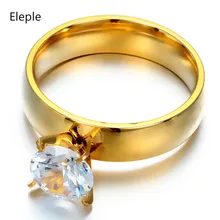 Простая индивидуальная гравировка из титановой стали, кольца для женщин, большие круглые циркониевые инкрустированные кольца золотого цвета, ювелирные изделия