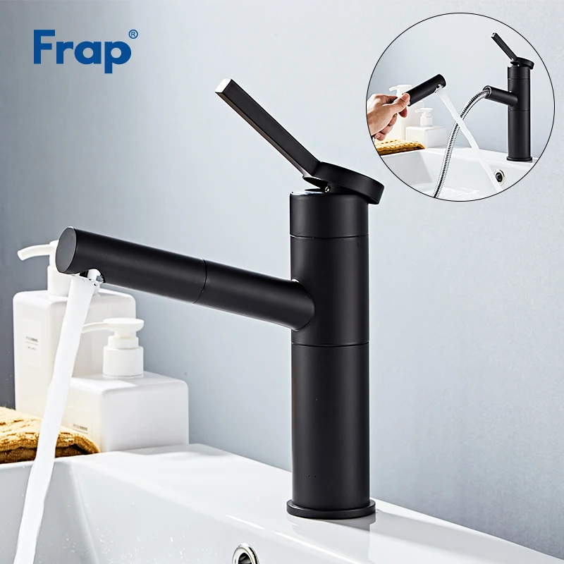 

Frap Basin Faucet Black Pull Out Bathroom Basin Sink Faucet Tap Single Handle Waterfall Faucet Cold and Hot Water Sink Tapware