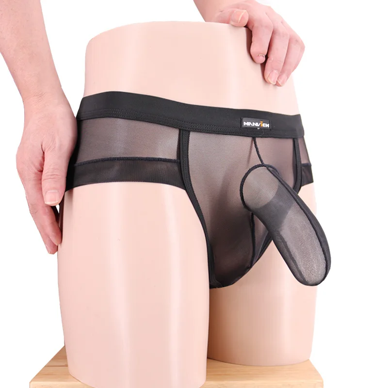 Manview Men Sexy Briefs Male Transparent Gauze Underwear Low-waist Gay Sexy Penis Sleeve Pouch Underpant Male panties M18720