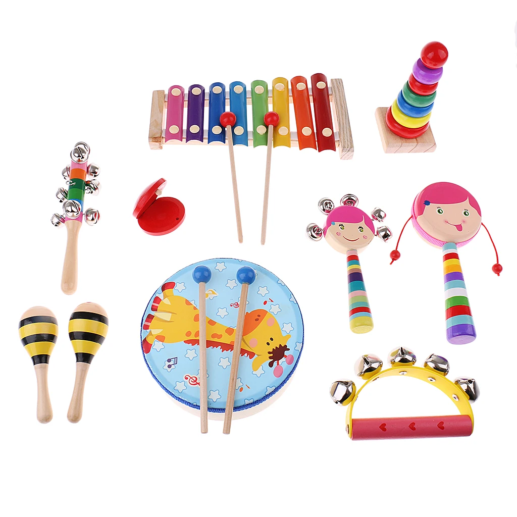 Orff World развивающий Деревянный Бубен обучающий музыкальный инструмент набор детские игрушки для малышей развивающие 10 шт