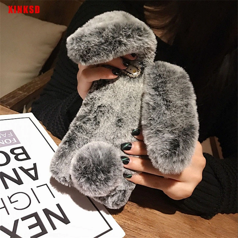 

Rabbit Warm fur hair Case For Samsung Galaxy S9 S8 Plus A6 A8 J6 2018 A3 A5 A7 J3 J5 2017 J7 2016 Diamond Plush Bunny Back Cover