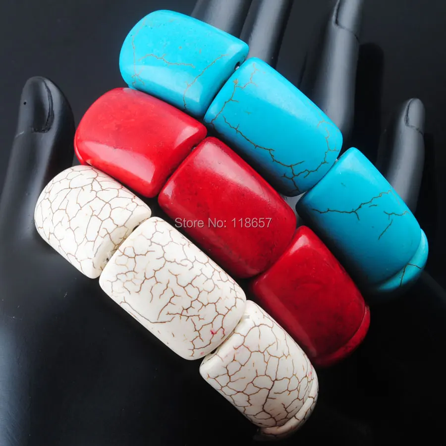 

Free shipping White Blue Red Howlite Howlite Gem Stones Bracelet Stretch Bangle 7 inches IBK303