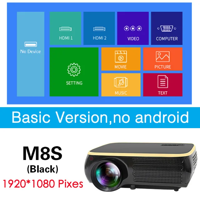 Poner Saund M8S светодиодный проектор разрешение 1920x1080P Full HD Android проектор 3D HDMI домашний кинотеатр Proyector Bluetooth - Цвет: M8S-Black