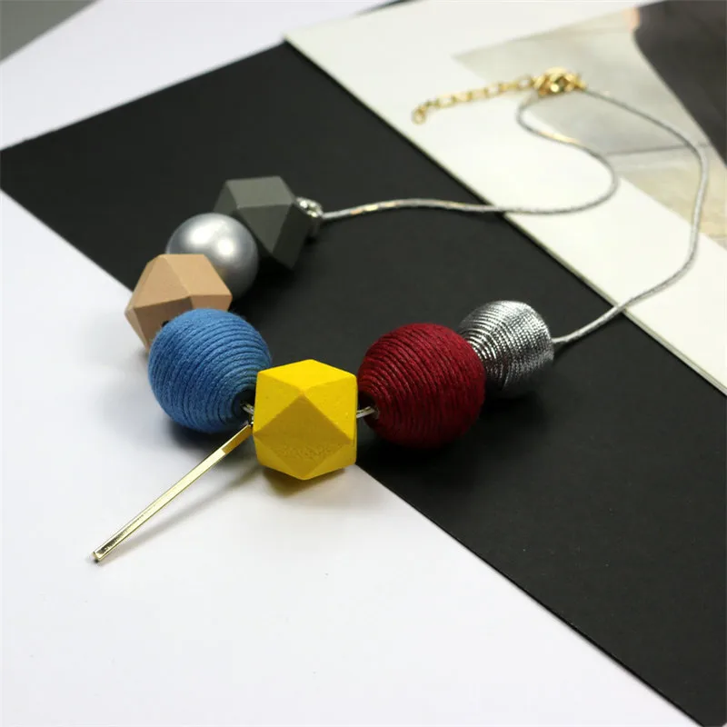 

New Round Ball Wood Pendant Women Necklace Long Snake Chain Fashion Jewelry Geometric Sweater Necklaces Clothes Accessories