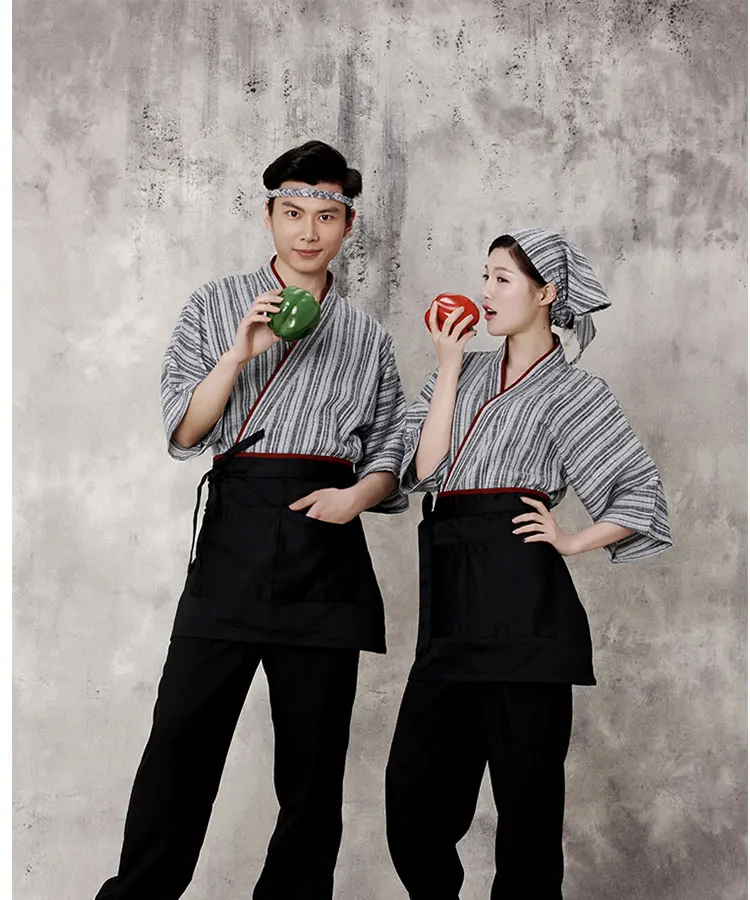 Унисекс японский стиль Корея средний рукав шеф-повар униформа с топом работа официанта одежда ресторан печати рубашка повара костюм G871