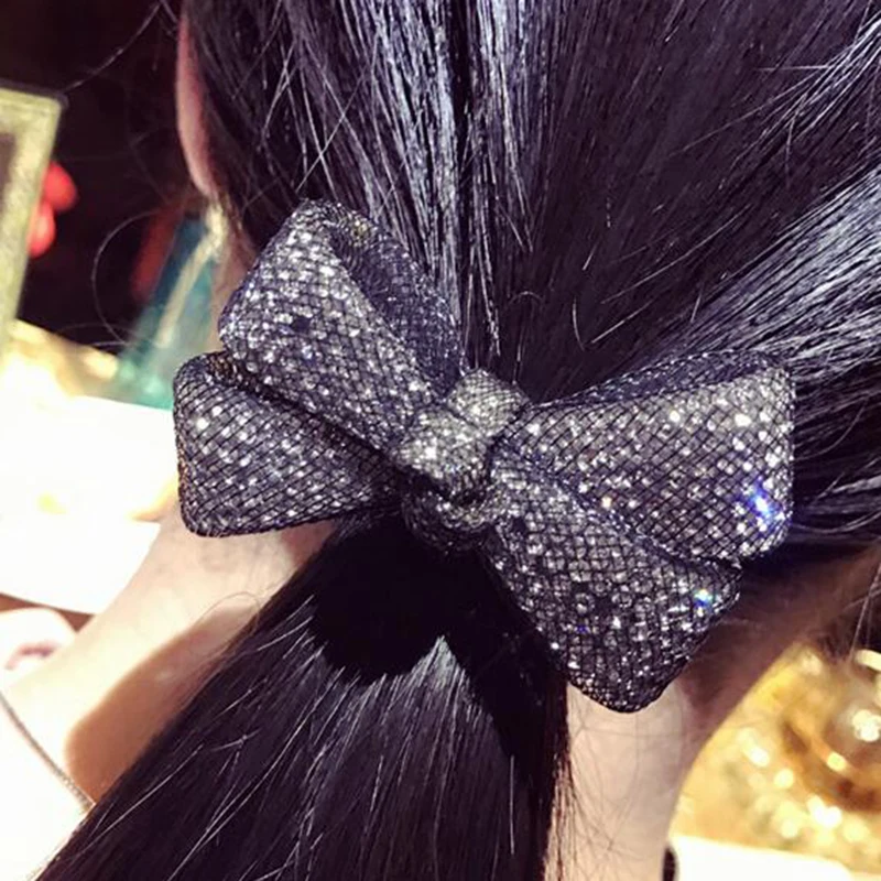 New Bling Bling Bowknot Rubber Bands Elastic Hair Bands Hair Rope Lace