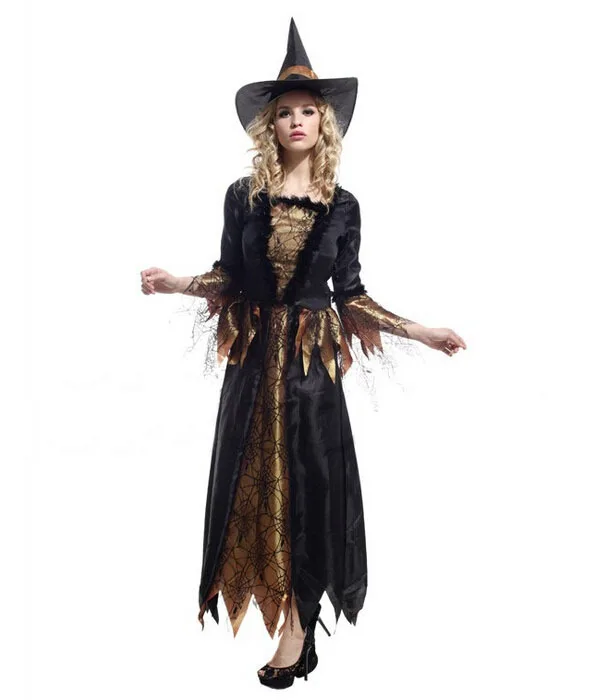 Super luxury bright golden witch costumes, Halloween party, costume