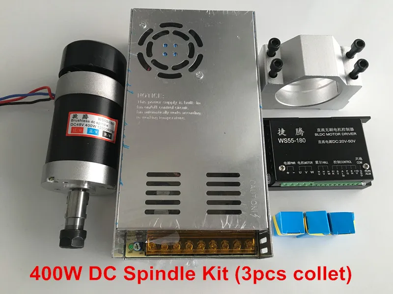 

CNC Spindle Brushless 400W ER11 Collet Spindle Motor + Switching Power Supply + Motor Driver + 55MM Clamp + 3pcs ER11 Collet