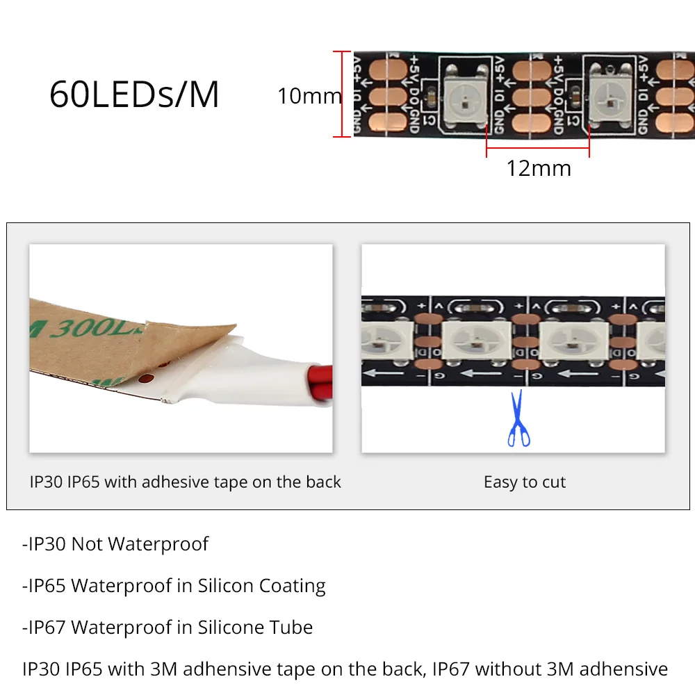 5 в постоянного тока WS2812B м/лот 60 Светодиодный s светодиодная лента RGB