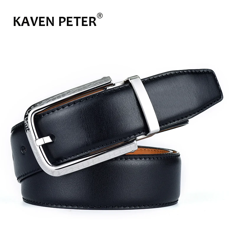 

100 % Genuine Leather Belt For Men Italian Import Top Grain Leather Stainless Steel Pin Buckle Male Luxury Cowskin Belts Black