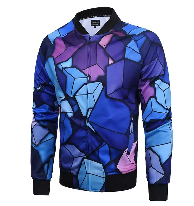TOP 3D Geometric cube Men zipper jacket Street fashion coat hip hop