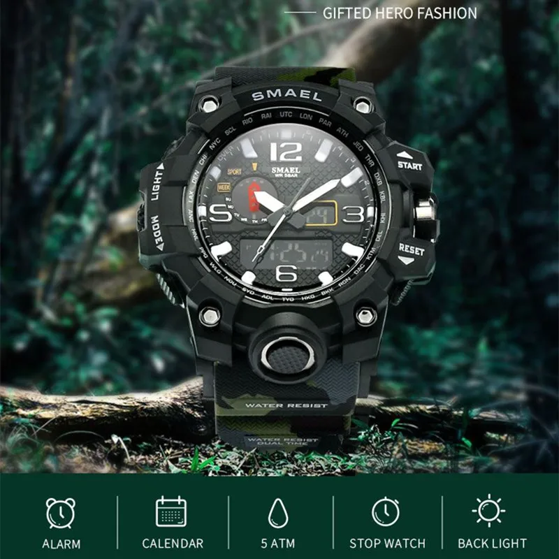  2018 New Camouflage Military Sport Watch Men Waterproof LED Digital Wrist Watch S Shock Army Male W
