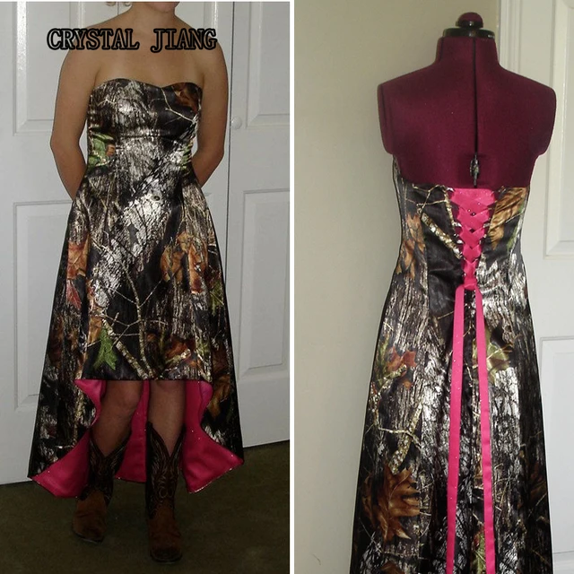 Mossy Oak Camo Dresses Strapless High Low Camouflage Bridesmaid Dresses