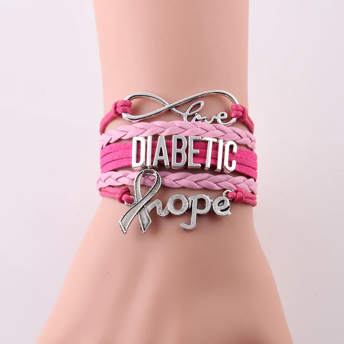 Infinity Hope DIABETES Awareness Charm Leather Bracelets