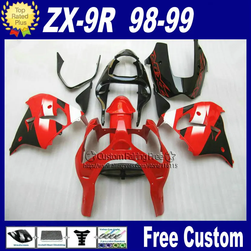 

100% ABS plastic custom bodyworks for Kawasaki red black fairings1998 1999 ZX9R Ninja zx9r 98 99 body parts+7Gifts