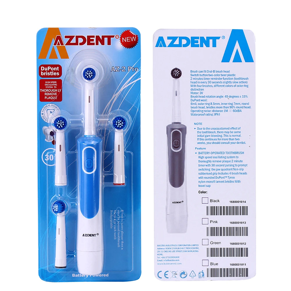 AZ-2 Pro Rotating Electric Toothbrush with 4 Replacement Heads Battery Type No Rechargeable Tooth Brush Teeth Whitening Adults AZ-2 Pro Rotating Electric Toothbrush with 4 Replacement Heads Battery Type No Rechargeable Tooth Brush Teeth Whitening Adults