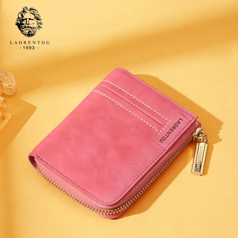 

Laorentou Women Wallet Cow Leather Card Holder Short Wallet Luxury Lady Casual Purse Brand Card Case Valentine's Day Gift