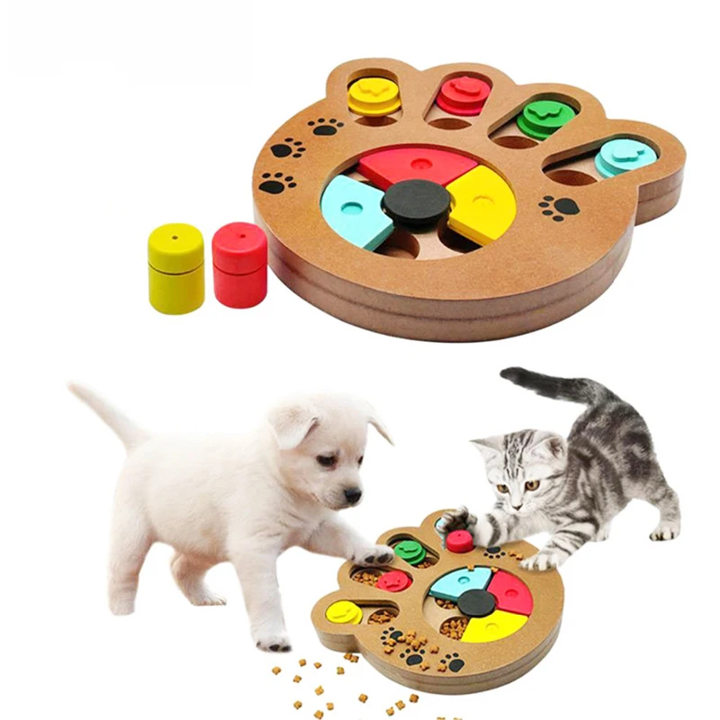 Cat Pet Training Feeder Toy Wooden Intelligence Triple Play Discs Slow Feeding Interactive Toy for Pet Cats Dog Toy Supplies